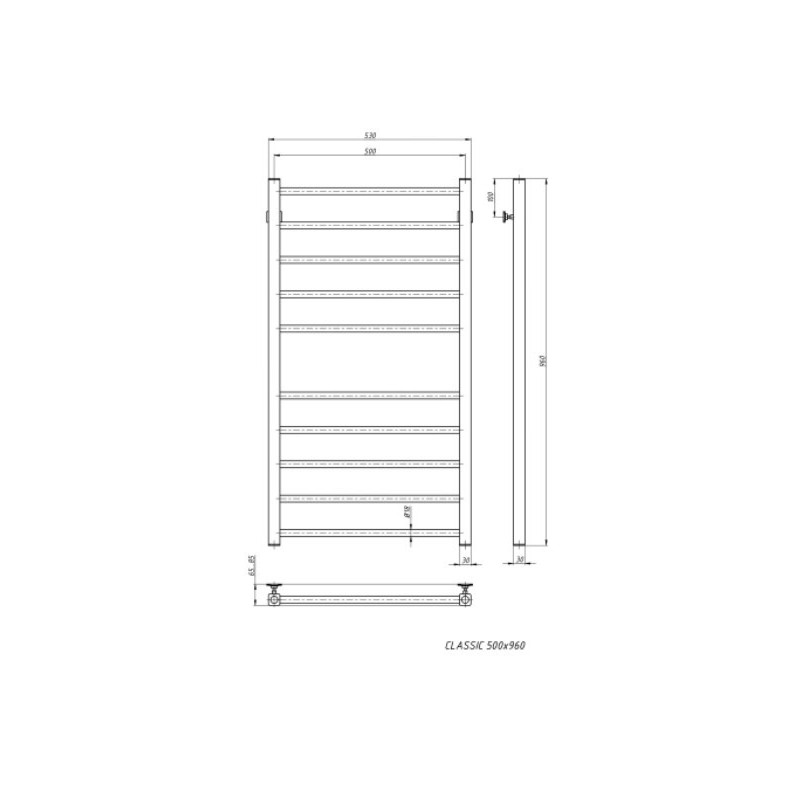Полотенцесушитель Stinox Classic 500x1000 НП (1/2") черный матовый размеры