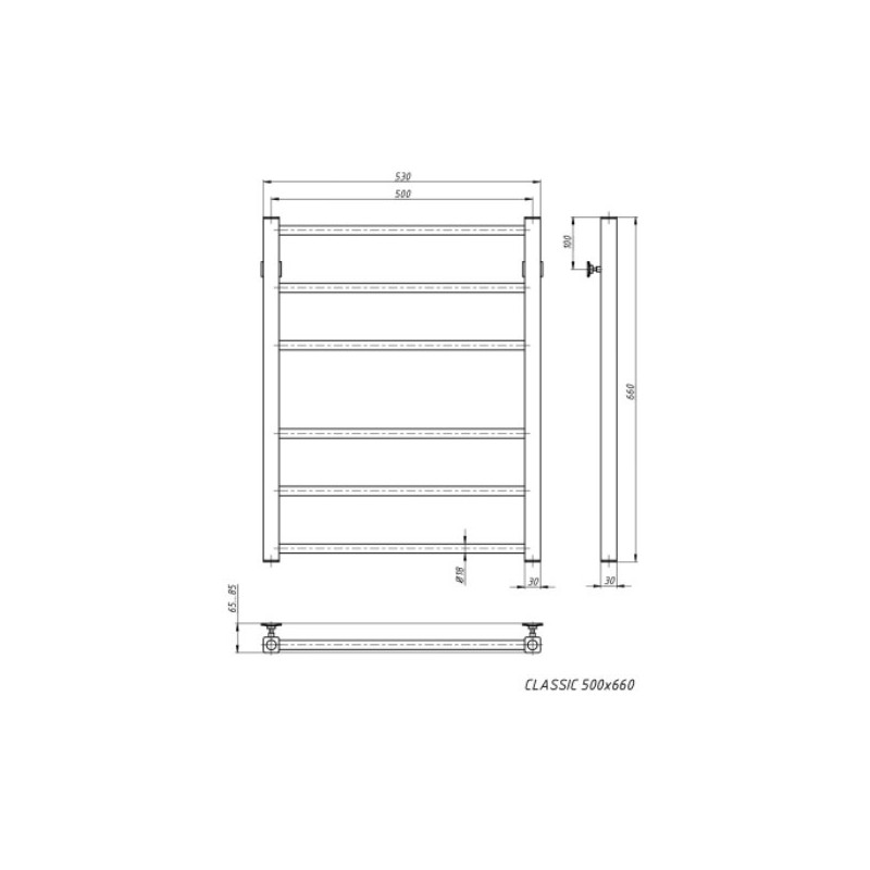 Полотенцесушитель Stinox Classic 500x700 НП (1/2") черный матовый размеры