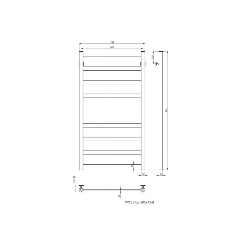 Полотенцесушитель Stinox Prestige 500x1000 БП (1") черный размеры