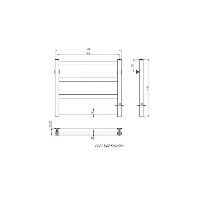 Полотенцесушитель Stinox Prestige 500x500 НП (1/2") черный матовый розмеры