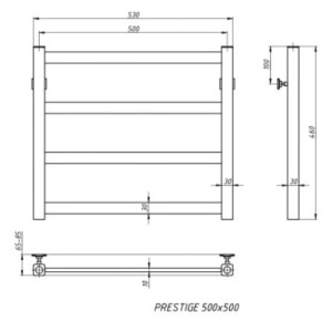 Полотенцесушитель Stinox Prestige 500x500 НП (1/2") черный матовый розмеры