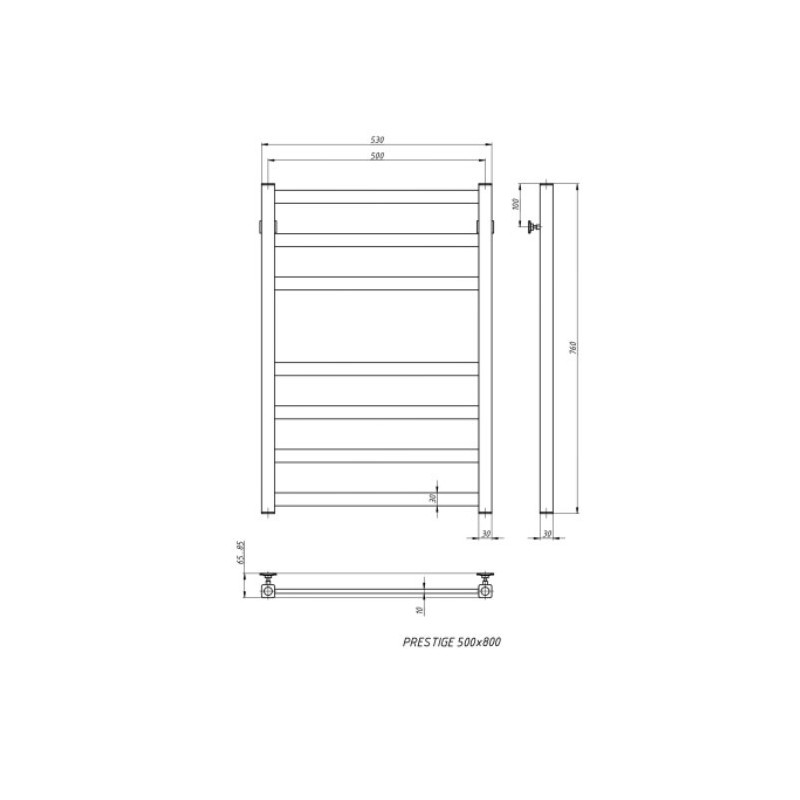 Полотенцесушитель Stinox Prestige 500x800 БП (1/2") черный матовый размеры