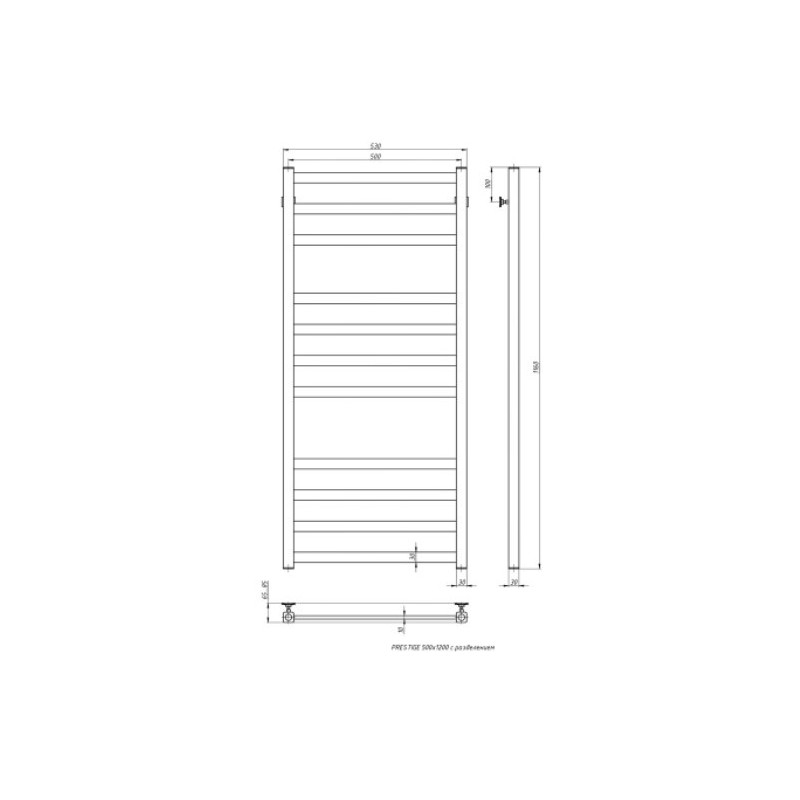 Полотенцесушитель Stinox Prestige Luxe 500x1200 НП (1/2") белый матовый размеры