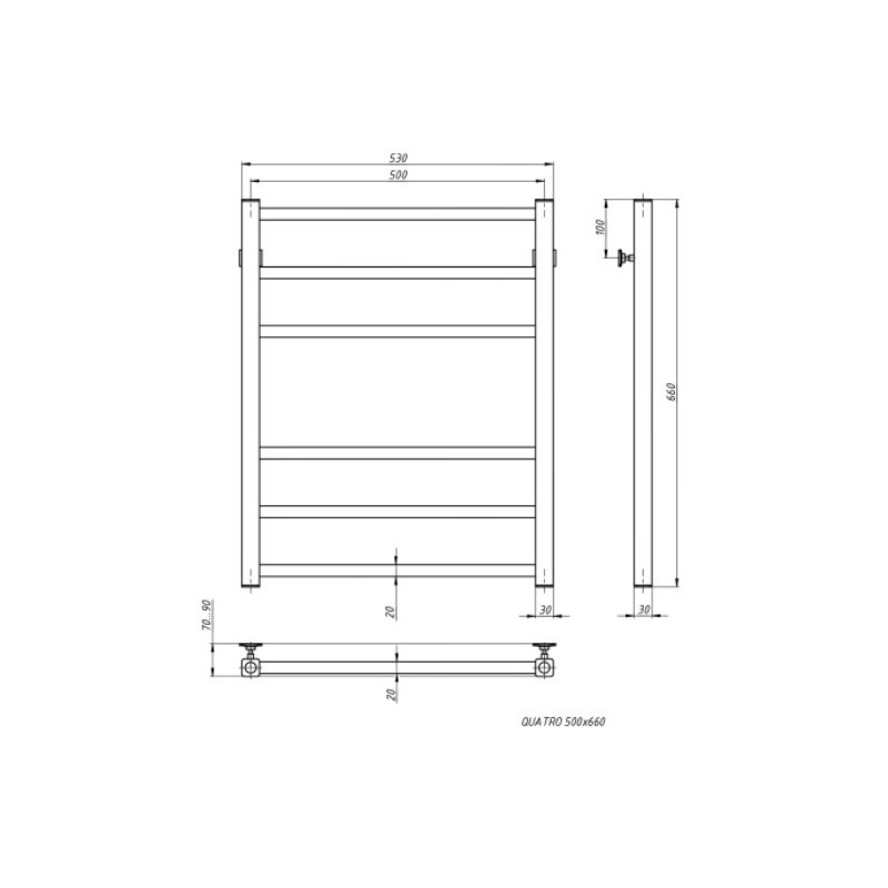 Полотенцесушитель Stinox Quatro 500x700 НП (1/2") белый матовый размеры