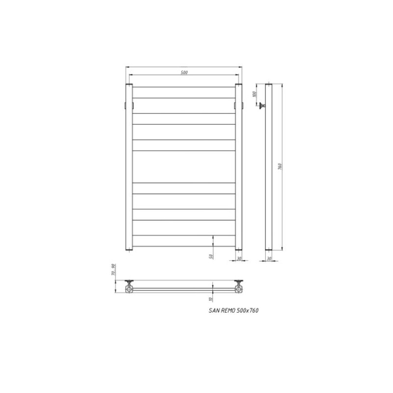 Полотенцесушитель Stinox Sanremo 500x800 НП (1/2") белый матовый размеры