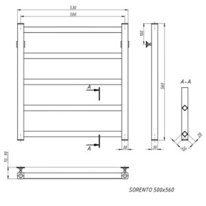 Полотенцесушитель Stinox Sorento 500x600 БП (1/2") черный матовый размеры