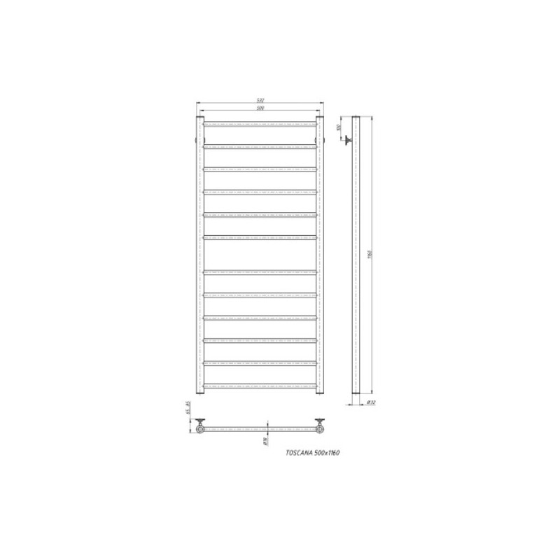 Полотенцесушитель Stinox Toscana 500x1200 НП (1/2") черный матовый размеры