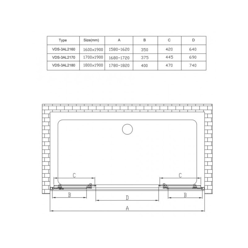 Душевая дверь Vincea Alpha VDS-3AL2160MT параме