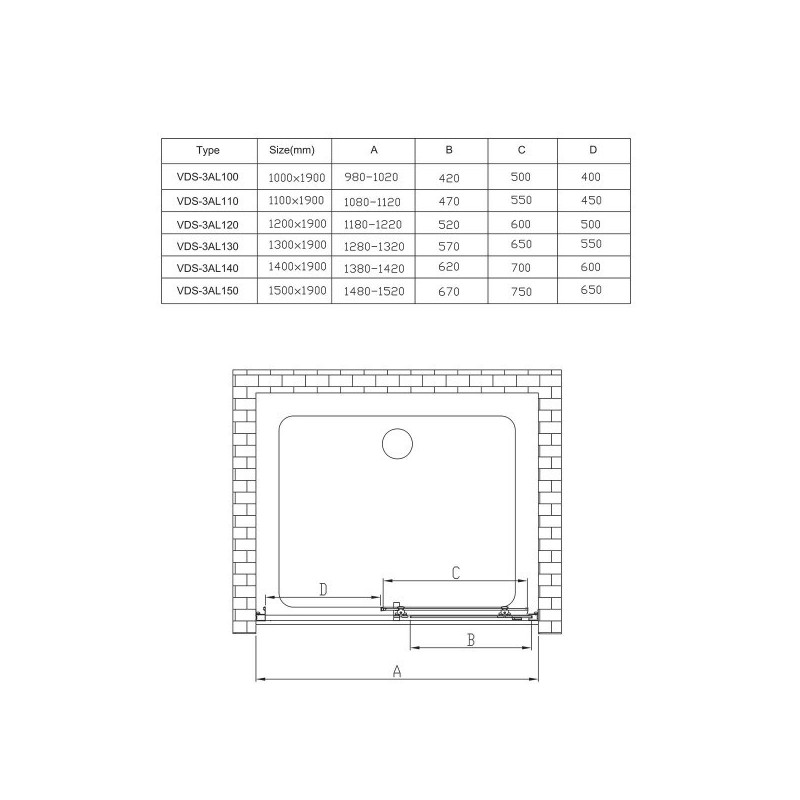 Душевая дверь Vincea Alpha VDS-3AL150MT параметры