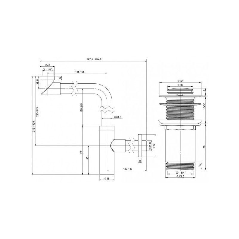 Сифон Wellsee Drainage System 182124002 (с донным клапаном) парамеры