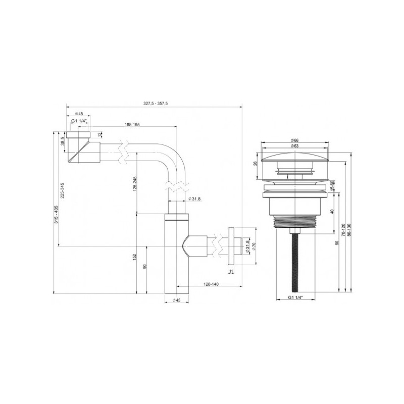 Сифон Wellsee Drainage System 182124003 (с донным клапаном) параметры