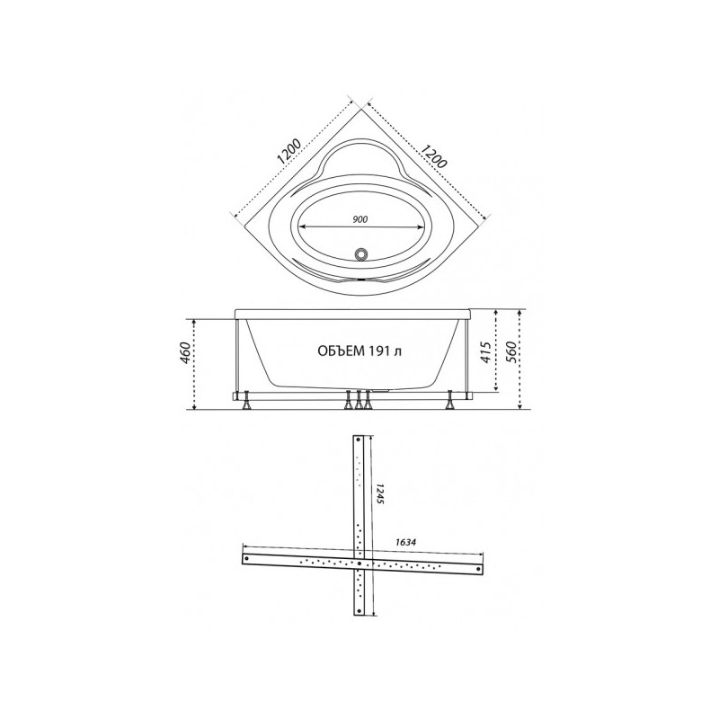 Ванна акриловая Triton Мартин 120x120 параметры