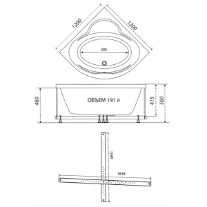 Ванна акриловая Triton Мартин 120x120 параметры