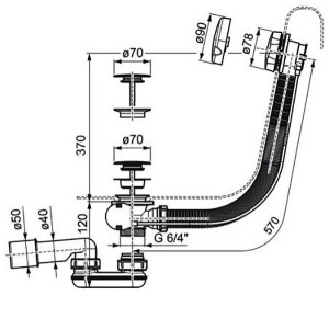 Ванна акриловая Ravak Domino Plus 170х75 (с ножками, сифоном) размеры сифона