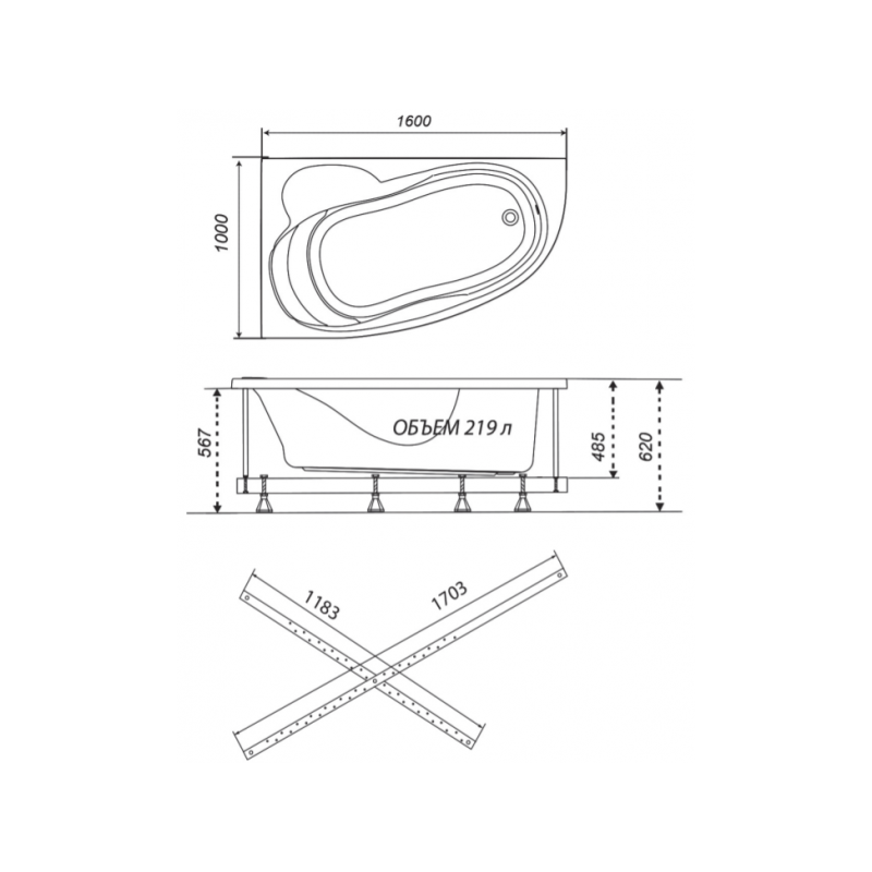 Ванна акриловая Triton Николь 160x100 R (с каркасом) параметры