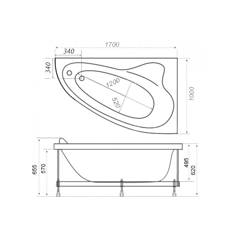 Ванна акриловая Triton Изабель 170x100 L (с каркасом, сифоном, экраном) параметры