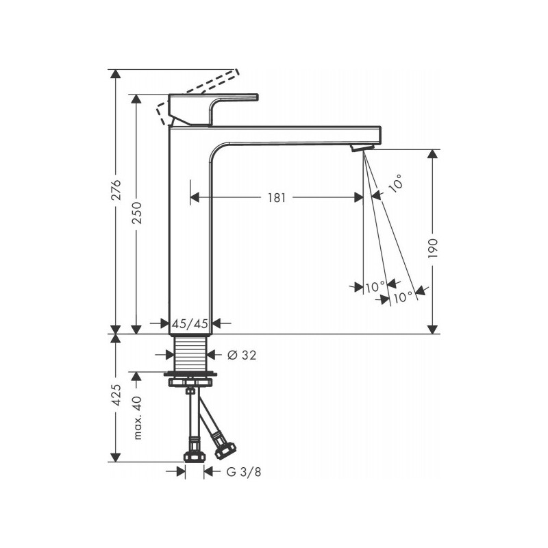 Смеситель Hansgrohe Vernis Blend 190 71591000 хром схема