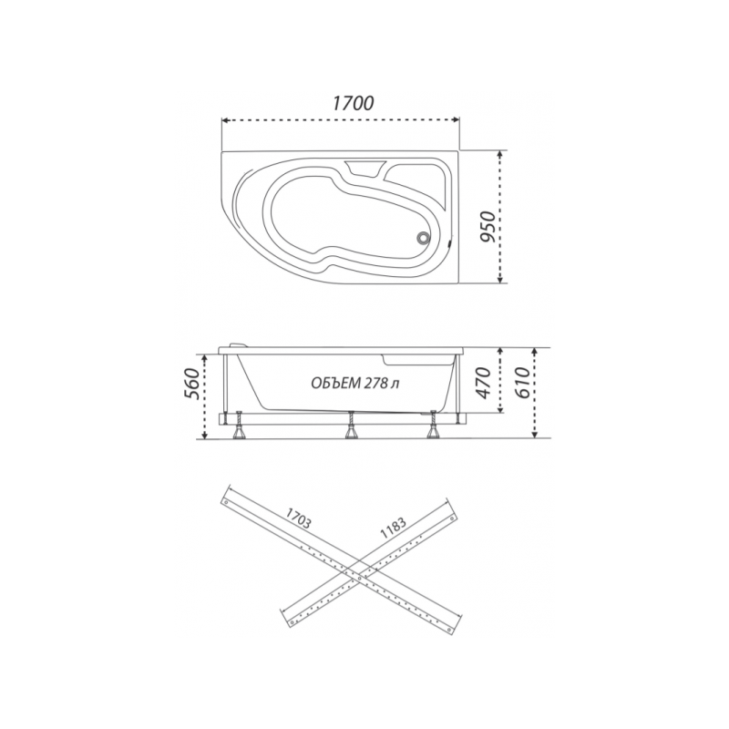 Ванна акриловая Triton София 170x95 R параметры