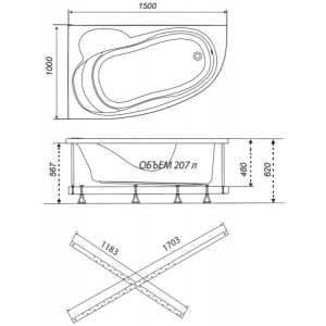 Ванна акриловая Triton Кайли Стандарт 150x100 R параметры
