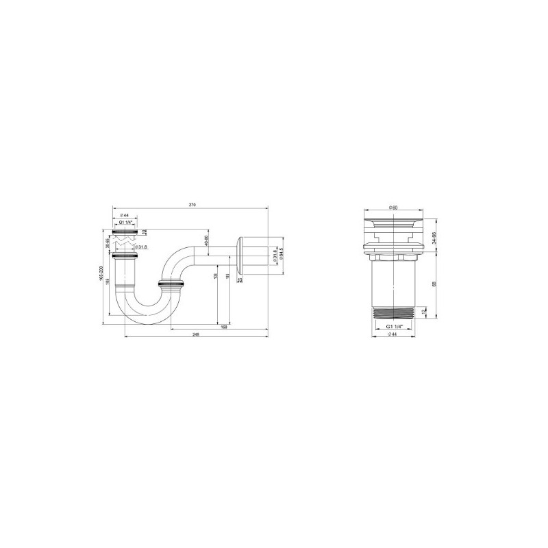 Сифон Wellsee Drainage System 182102004 (с выпуском для раковины) схема
