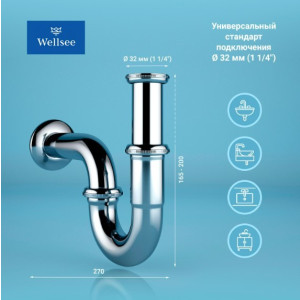 Сифон Wellsee Drainage System 182102005 (с выпуском для раковины) размеры