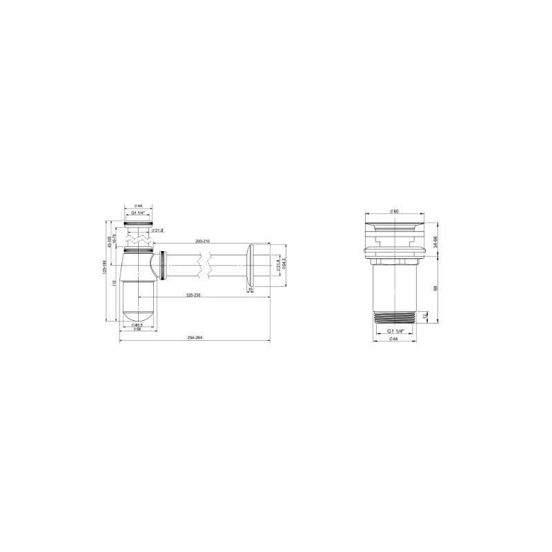 Сифон Wellsee Drainage System 182103004 (с выпуском для раковины) схема