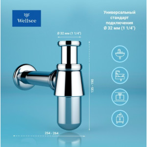 Сифон Wellsee Drainage System 182103004 (с выпуском для раковины) размеры