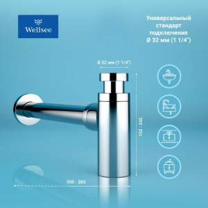Сифон Wellsee Drainage System 182104004 (с выпуском для раковины) размеры