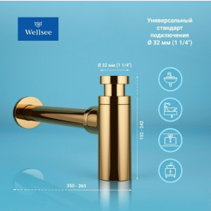 Сифон Wellsee Drainage System 182106002 (с донным клапаном) размеры