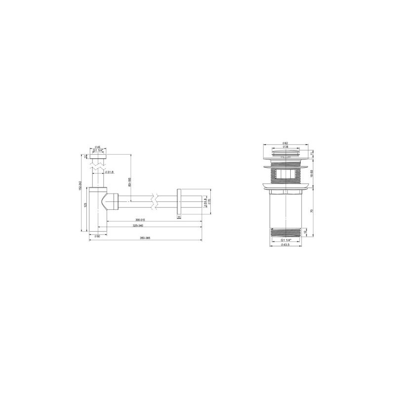Сифон Wellsee Drainage System 182108001 (с донным клапаном) схема