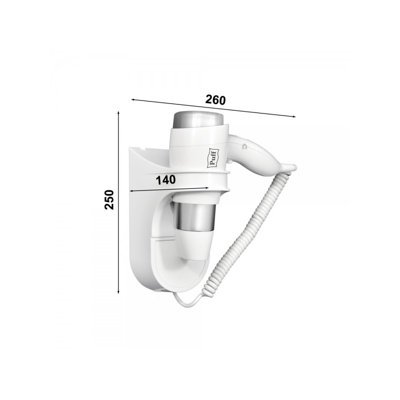 Фен настенный Puff 1600 рвзмеры