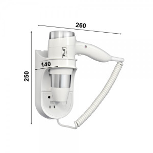 Фен настенный Puff 1600B (с розеткой для бритвы) размеры