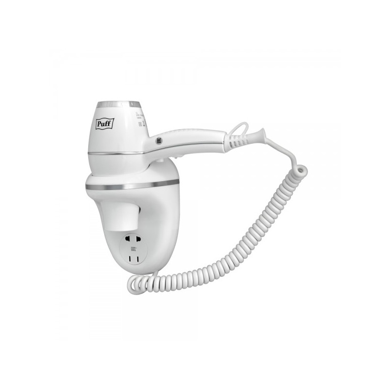 Фен настенный Puff 1800B (с розеткой для бритвы) вид сбоку