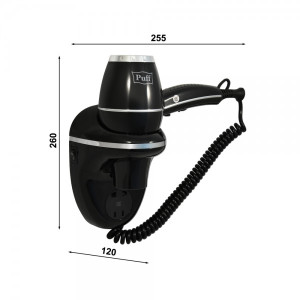 Фен настенный Puff 1800BLB (с розеткой для бритвы) размеры