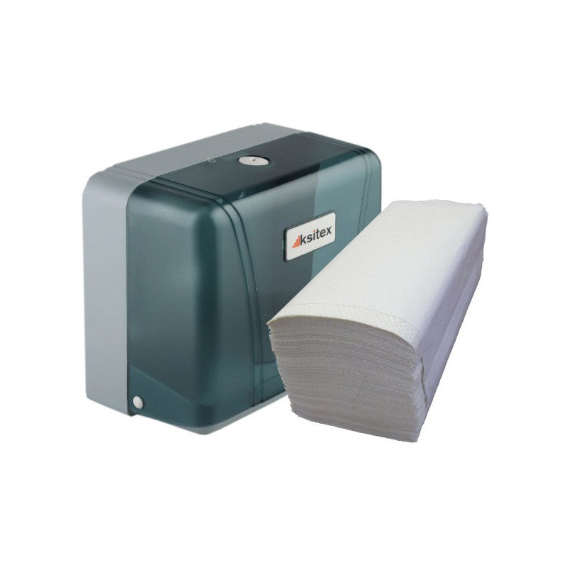 Диспенсер для бумажных полотенец Ksitex ТН-404G зеленый с бумагой
