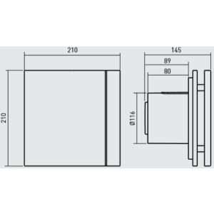 Габаритные размеры вентилятора Soler&Palau Silent-200 CHZ Design - 3C