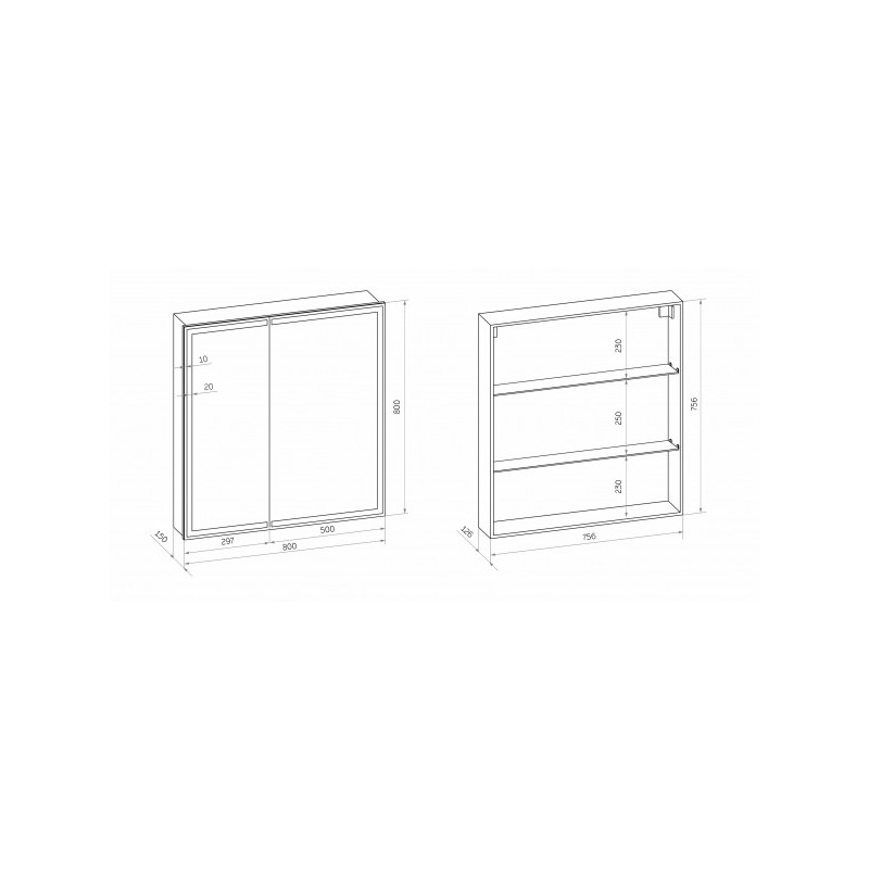 Шкаф с зеркалом Континент Allure Led 80х80 схема