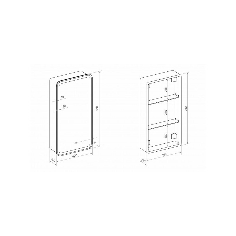 Шкаф с зеркалом Континент Elliott Led 40х80 L схема