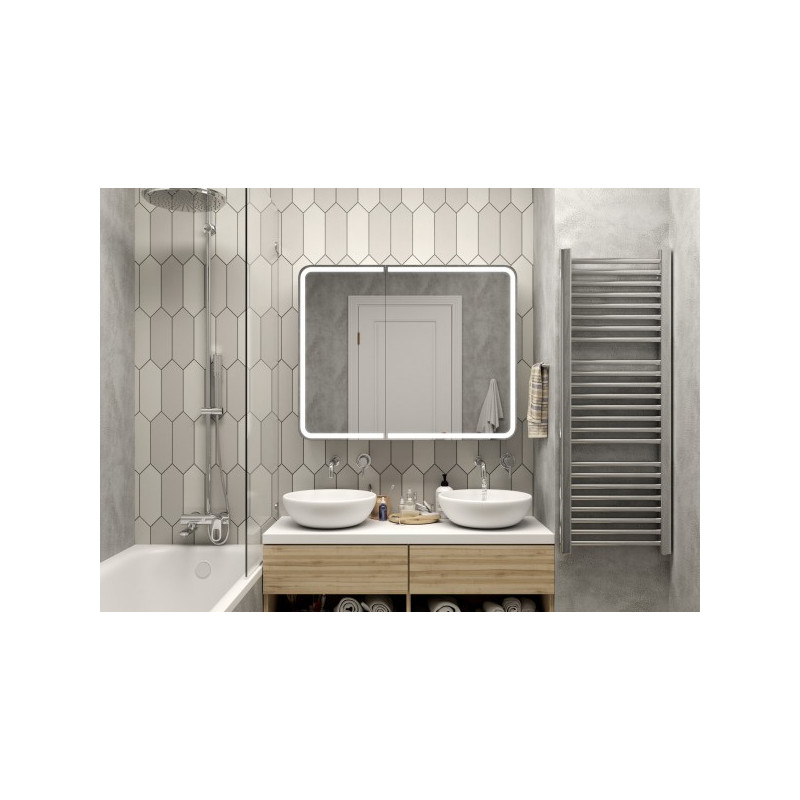 Шкаф с зеркалом Континент Elliott Led 100х80 в интерьере