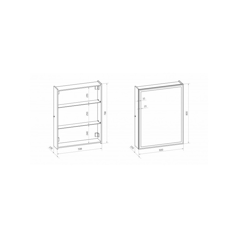 Шкаф с зеркалом Континент Mirror Box Led 60х80 схема