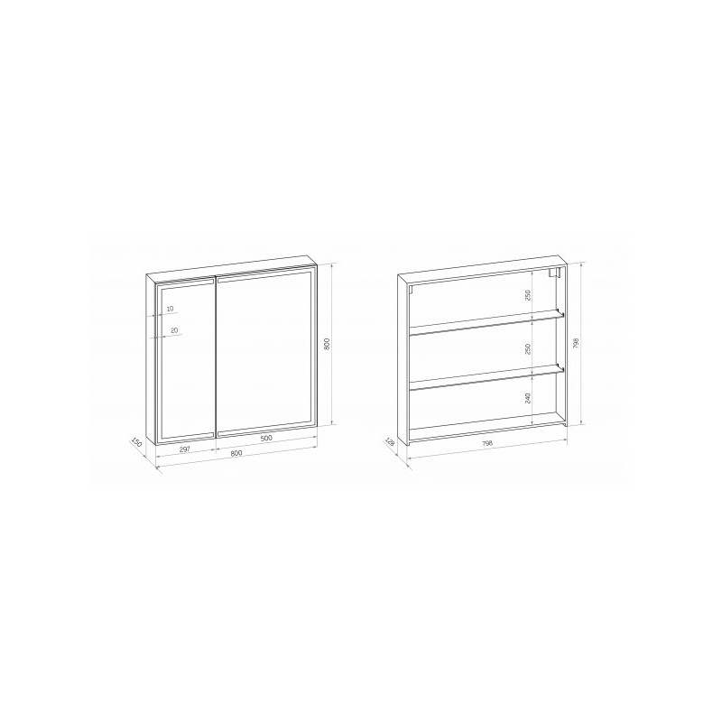 Шкаф с зеркалом Континент Mirror Box Led 80х80 схема