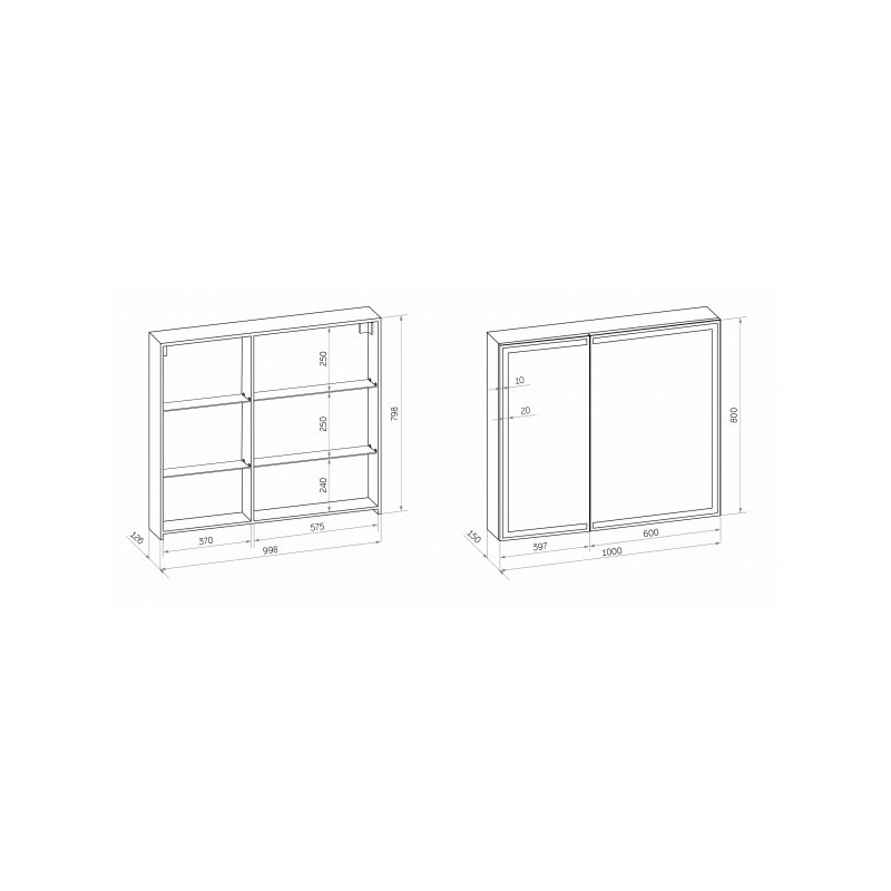 Шкаф с зеркалом Континент Mirror Box Led 100х80 схема