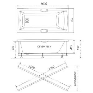 Ванна акриловая Triton Алекса 160x75 (с ручками) параметры