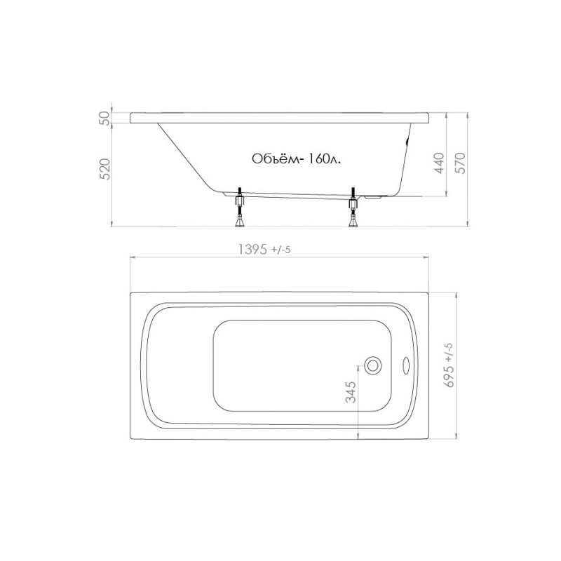 Ванна акриловая Triton Стандарт 140x70 параметры