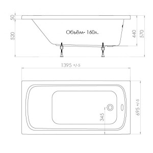Ванна акриловая Triton Стандарт 140x70 (с ножками) параметры
