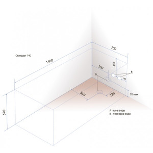 Ванна акриловая Triton Стандарт 140x70 (с ножками) установочные размеры