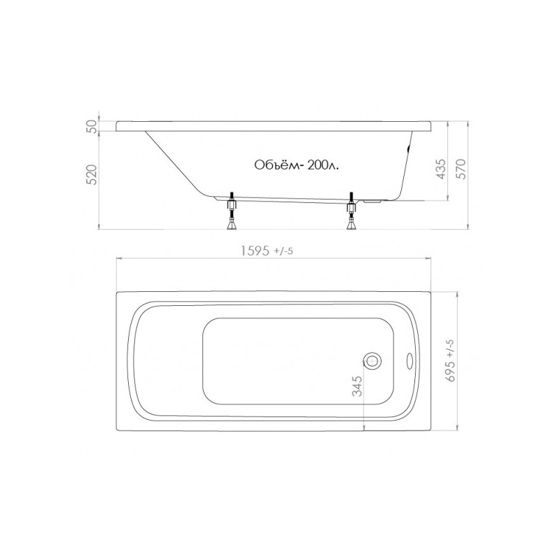 Ванна акриловая Triton Стандарт 160x70 параметры