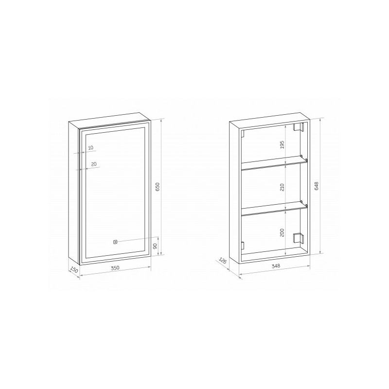 Шкаф с зеркалом Континент Allure Led 35х65 R схема