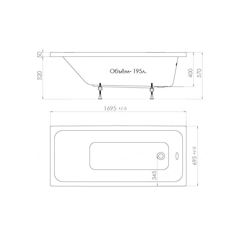 Ванна акриловая Triton Ультра 170x70 параметры