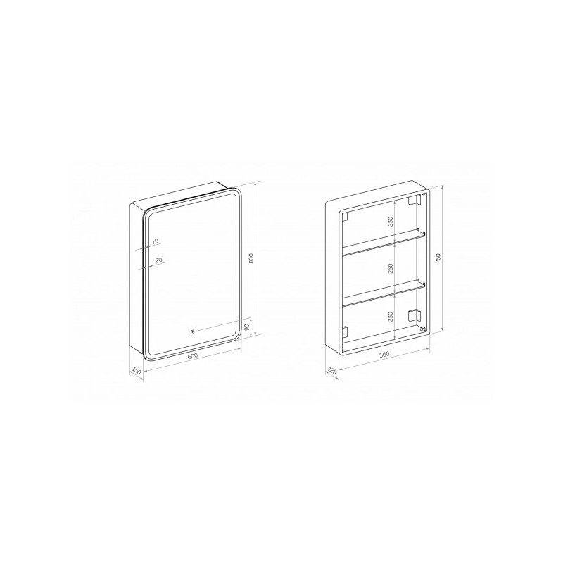 Шкаф с зеркалом Континент Elliott Led 60х80 R схема